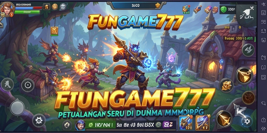 Tangkapan layar gameplay FUNGAME777 yang menampilkan pertempuran epik di dunia MMORPG.