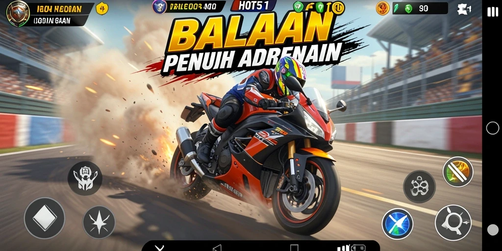 Tampilan gameplay HOT51 yang menegangkan dan penuh aksi balapan motor.
