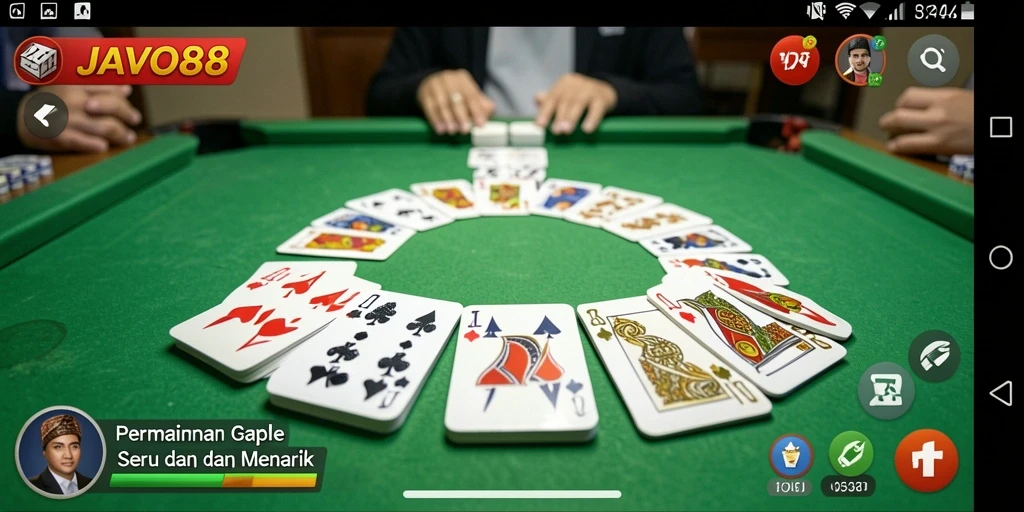 Screenshot utama JAVO88 menampilkan gameplay Gaple yang menarik dan interaktif.