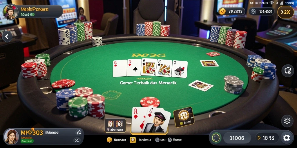 Tampilan utama gameplay Poker di MPO303 yang menegangkan dan interaktif.