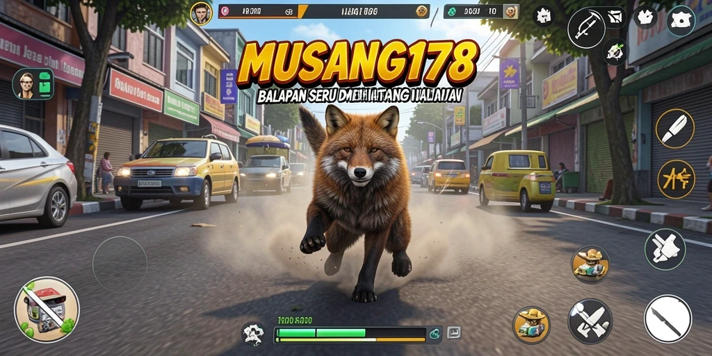 Tampilan gameplay seru dalam MUSANG178 di lintasan balapan.