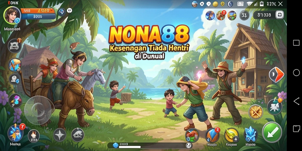 Gameplay <strong>NONA88</strong> yang ceria dan menghibur dalam sesi permainan yang menyenangkan.